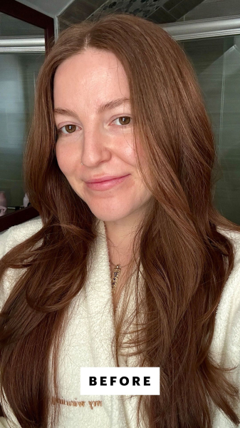 Allure senior news editor Elizabeth Gulino before applying the EltaMD UV Clear Tinted Sunscreen SPF 46